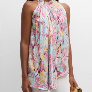 Balmain Lavalliere Feather Print Top $1550